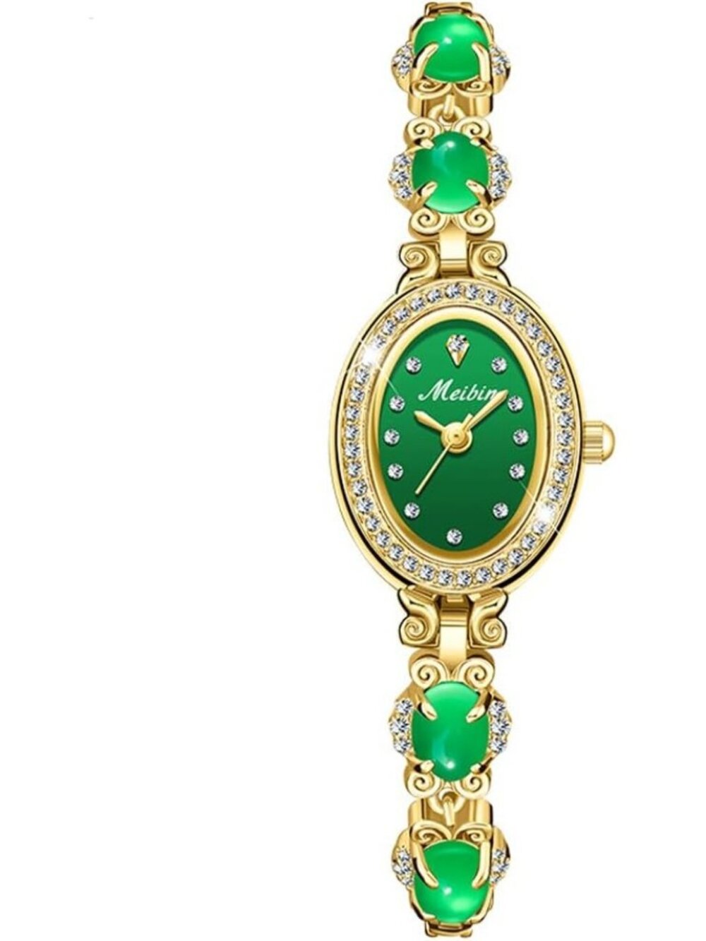 Women's Gold Crystal Diamond Bangle Ladies Bracelet Luxury Oval Wrist Watch